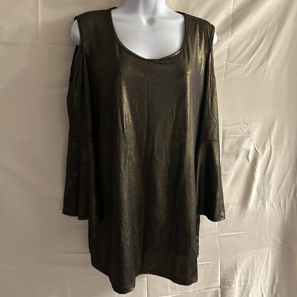 New XL Melissa Paige Open shoulder flare sleeve metallic look top #1800*10